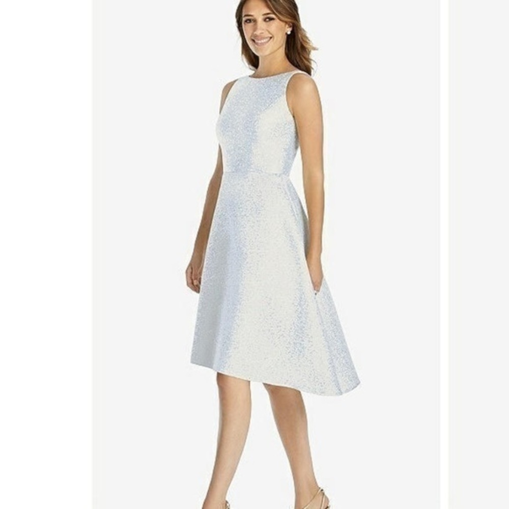 ✅ Dessy Collection Dress 3035 Tea Length High Low in Cloudy Gold